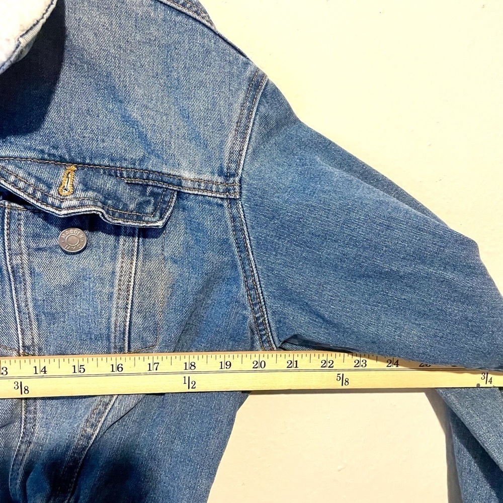 Madden NYC Blue Denim‎ Jean Cropped Jacket Sherpa Collar Womens L Preppy Y2K - Picture 8 of 8